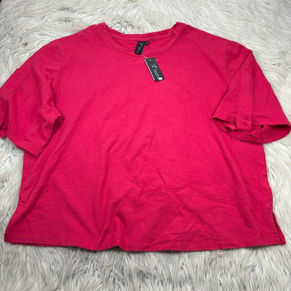 NWT Focus Life Casual Women's L Red Pink Tab Sleeve Knit Top Loose Fit